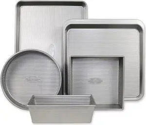 USA Pan Bakeware Aluminzed Steel 5Pcs Set - Half, Cookie Sheet, Loaf & Cake Pan