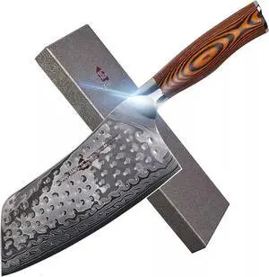 TUO Cutlery 7" Cleaver Knife - Fiery Phoenix Japanese AUS-10 Damascus Steel
