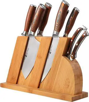 TUO Cutlery Fiery Series 8pc Knives Set with Wooden Block, Honing Steel & Shears