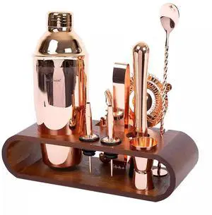 Bar Social 10 piece Bartender Cocktail Kit w/ Stand- Rose Gold - Stainless Steel