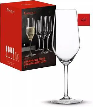 Spiegelau Pack of 4 Style Champagne Flute Wine Glasses, Dishwasher Safe - Clear