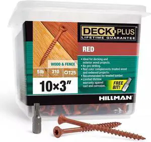 Deck Plus #10 x 3" Wood & Fence Screws with Red Painted Ceramic Coating, 5lb Box