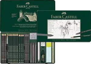 Faber-Castell Pitt Graphite Medium Metal Tin Set Artists Pencils, Set of 26