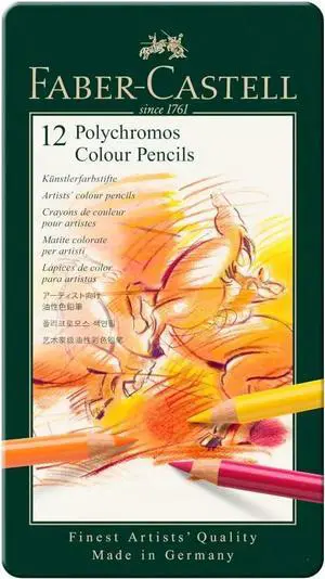 Faber-Castell 12Pcs Art & Graphic Polychromos Multicoloured Pencils, 3.8mm Thick