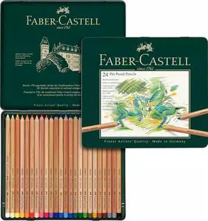 Faber-Castel FC112124 Pitt Pastel Pencils in A Metal Tin, Assorted Set of 24