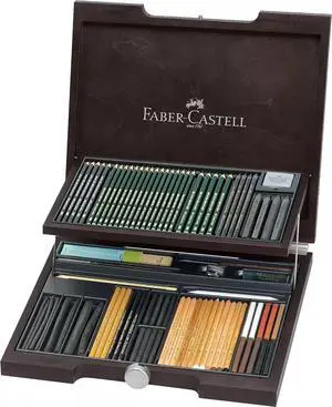 Faber-Castell 85 Pieces Pitt Monochrome Wooden Drawing Pencils Case