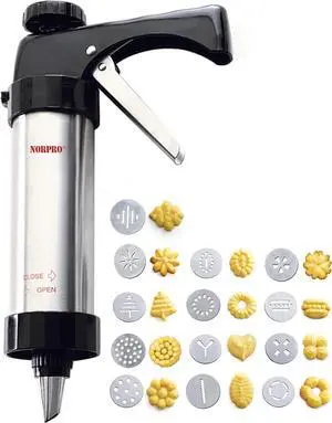Norpro 3299 Stainless Steel Cookie & Icing Press with Storage Case, Black