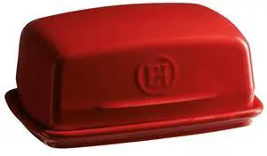 Emile Henry Ceramic Rectangular Butter Dish, Dishwasher Safe, Burgundy