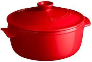 Emile Henry Ceramic Finish Flame Round Stewpot Dutch Oven, 2.6 Quart, Burgundy