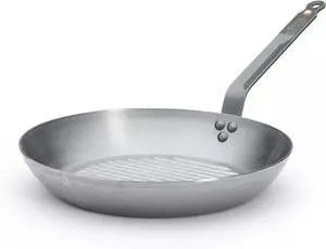 De Buyer 10.25" Mineral B Carbon Steel Grill Pan for Grilling & Browning Meat