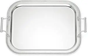 Reed & Barton Rectangle Silverplate Tray with Handles, Metallic