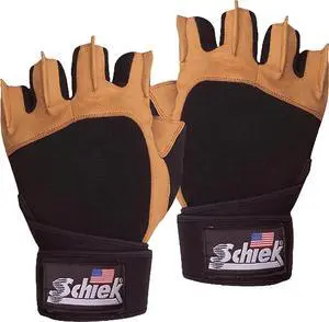 Schiek Unisex Power Series Lifting Gloves with Wrist Wraps, Brown, Small
