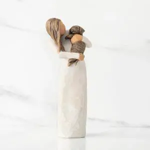 Willow Tree Adorable You, Holding Dark Color Puppy - Hand Painted Resin Figure