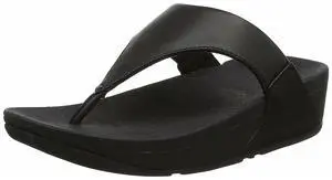 FitFlop Women's Comfortable Lulu Leather Toe-Post Regular Sandals - Black, Size 9