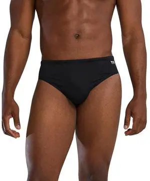 TYR Mens Durafast Elite Racer Brief Comfortable Swimsuit - Black, Size 34