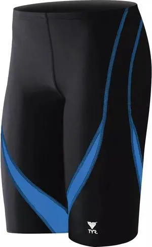 TYR Mens Alliance Splice Jammer Swimsuit, Black/Blue, Size 28