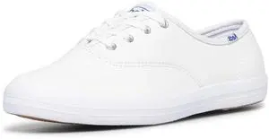 Keds Women's Champion Leather Lace-Up Casual Wide Sneakers, White, Size 9.5