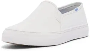 Keds Women's Double Decker Slip-on Regular Leather Sneakers, White, Size 8.5