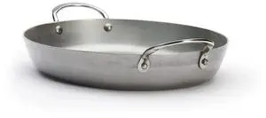 De Buyer 5651.36 Mineral B 9.5-Inch Carbon Steel Oval Roasting Pan, Silver