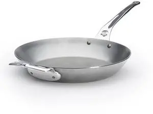 De Buyer 5680.32 Mineral B Carbon Steel Fry Pan with Helper Handle, 1.7L, Silver