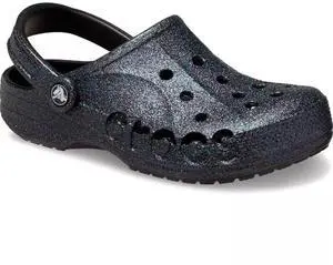 Crocs Unisex Baya Glitter Super Lightweight Clogs - Black - Size US M9 | W11