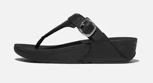 FitFlop Women's LULU Leather Adjustable Toe-Post Sandal, All Black, Size 6