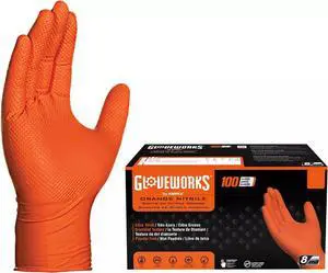 Gloveworks 100-Pack 8 Mil Nitrile Disposable Rubber Gloves, Medium, Orange
