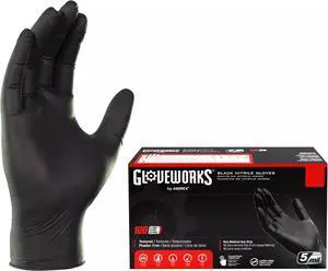 Gloveworks 100-Pack 5 Mil Nitrile Disposable Powder Free Gloves, Small, Black