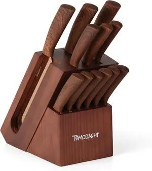 Hampton Forge Raintree Copper 13 Piece Cutlery Knife Set with Block, Brown/Wood