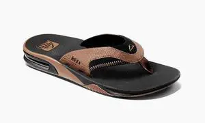 REEF Men's Fanning Bottle Opener Flip Flop Regular Sandal - Black/Tan, Size 10