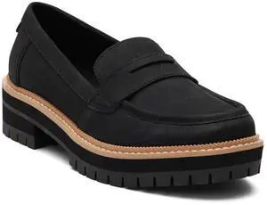 TOMS Women's Cara Comfortable Leather Flat Loafer, Black, Size 8.5