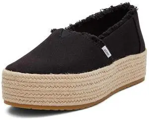 TOMS Women's Valencia Espadrille Comfortable Slip-On Flat Loafer, Black, Size 9.5