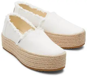 TOMS Women's Valencia Espadrille Comfortable Slip-On Flat Loafer, White, Size 5