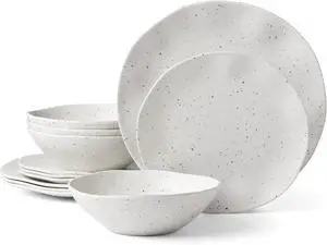Oneida 12pcs Terrazzo Melamine Cream Dinnerware Set, Service for 4, Cream