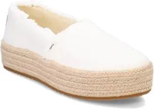 Toms Women's Valencia Platform Espadrille Sneakers Loafer Flat, White, Size 6.5