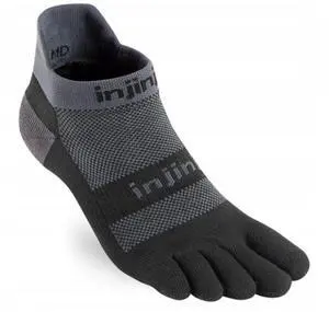 Injinji Unisex Run Midweight No Show Comfortable Toe Socks, Black/Gray, Small