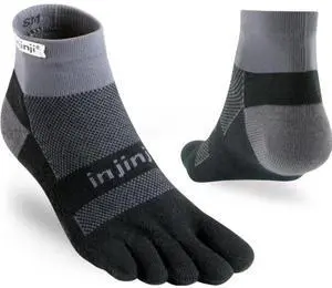 Injinji Unisex 2.0 Run Midweight Mini Crew Toe Socks, Black/Gray, Large