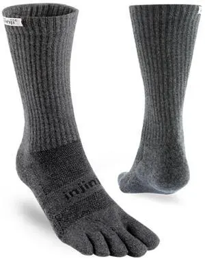 Injinji Unisex Trail Midweight Crew Comfortable Socks, Granite, Large