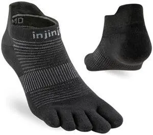 Injinji Unisex Run Lightweight No-Show Toe Socks, Black, Large