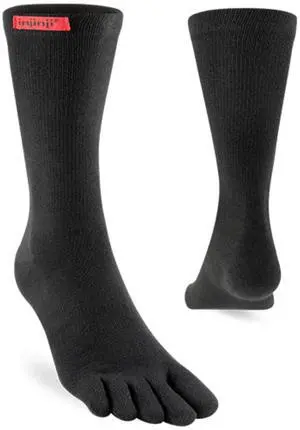 Injinji Men's Sport Original Weight Crew Coolmax Toesocks, Black, Small