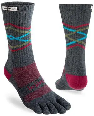 Injinji Unisex Coolmax Trail Midweight Crew Toe Socks, Peak, Large