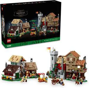 LEGO Icons Medieval Town Square Build and Display Model, Classic Castle Set Reimagined with 8 Medieval Minifigures