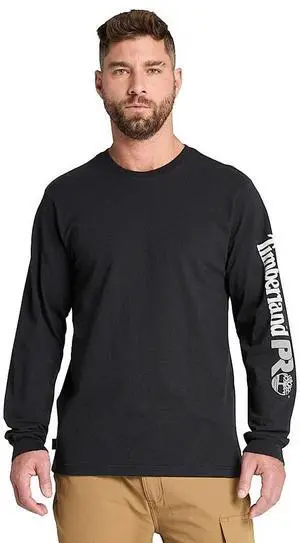 Timberland Men's Core Logo Soft and Durable Long Sleeve T-Shirt, Black, XXLarge