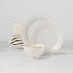 Lenox French Perle Groove 12-Piece Plate & Bowl Set, Size 23.05 LB, White