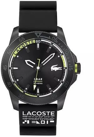 Lacoste 2011203 Men's Regatta Silicone Strap Watch 46mm, Black