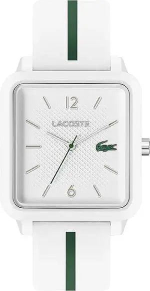 Lacoste 12.12 Studio Men's Quartz Watch Square Case with Rubber Strap, White