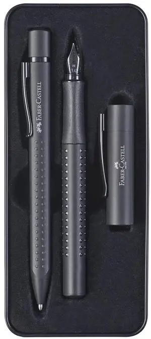Faber-Castell Grip Edition Fountain Pen and Ballpoint Pen Set, Metal, All Black