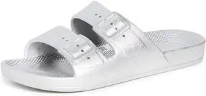 Freedom Moses Women's Two Band Slip-On Regular Slides, White, Size 39-40