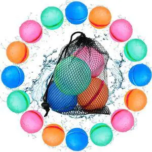 Reusable Water Balloons for Kids 12 PCS Quick Fill Water Bombs Splash Balls with Mesh Bag Pool Beach Backyard Games Water Toys for Boys Girls Outdoor Activities Summer Party Favors