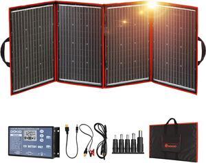 DOKIO 220W 18V Portable Solar Panel Kit Folding Solar Charger with 2 USB Outputs for 12v Batteries/Power Station AGM LiFePo4 RV Camping Trailer Car Marine